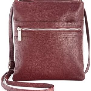 Giani Bernini Triple-Zip Pebble Leather Dasher Crossbody Bag.One Size.Wine